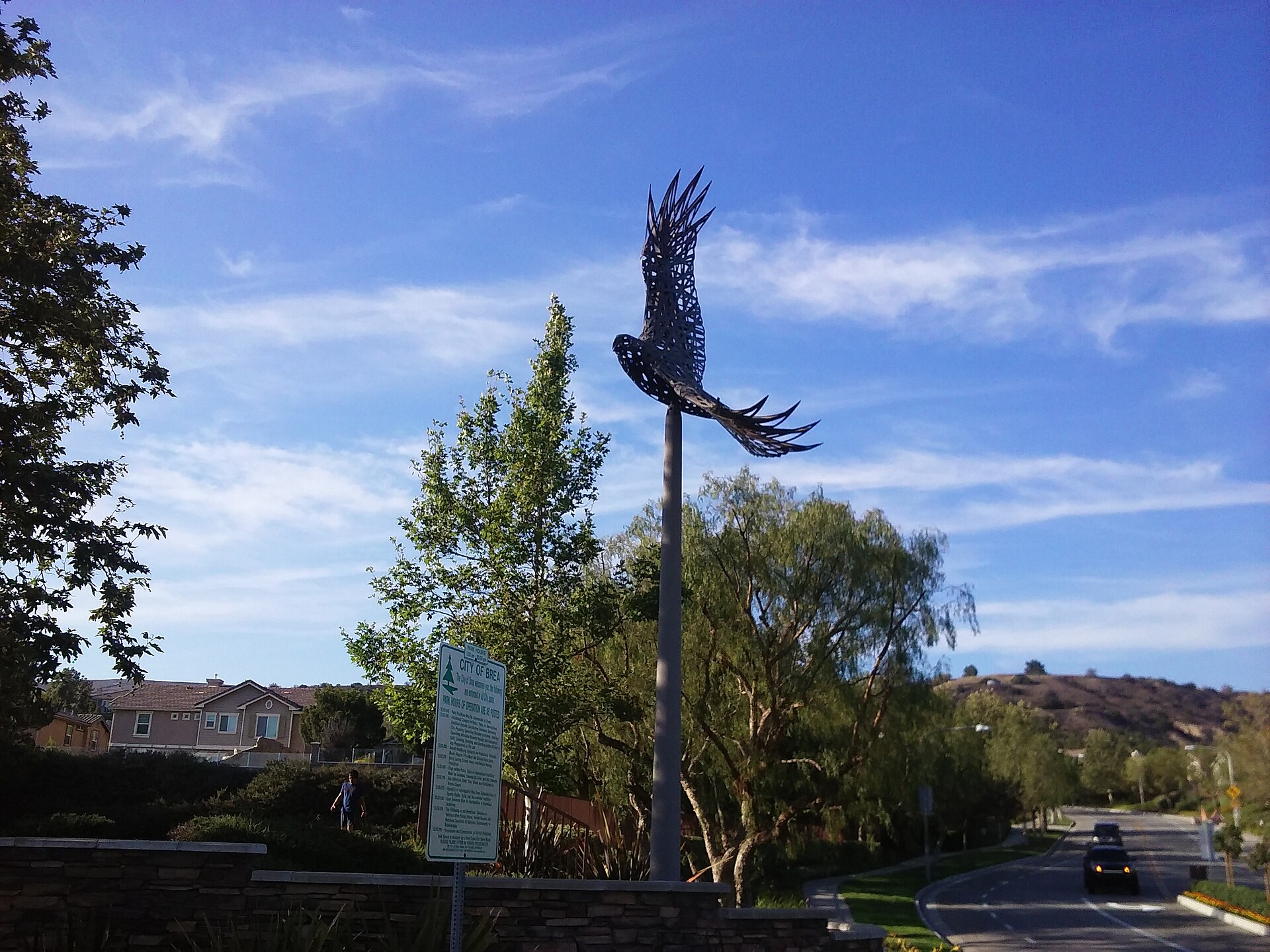 Red-tail hawk public artwork in Brea